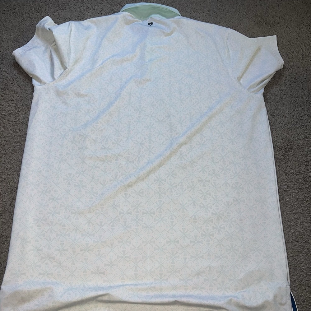 Greyson Mens XL Golf Polo Shirt White Mint Collar Snowflake Geometric Pattern - Picture 6 of 6